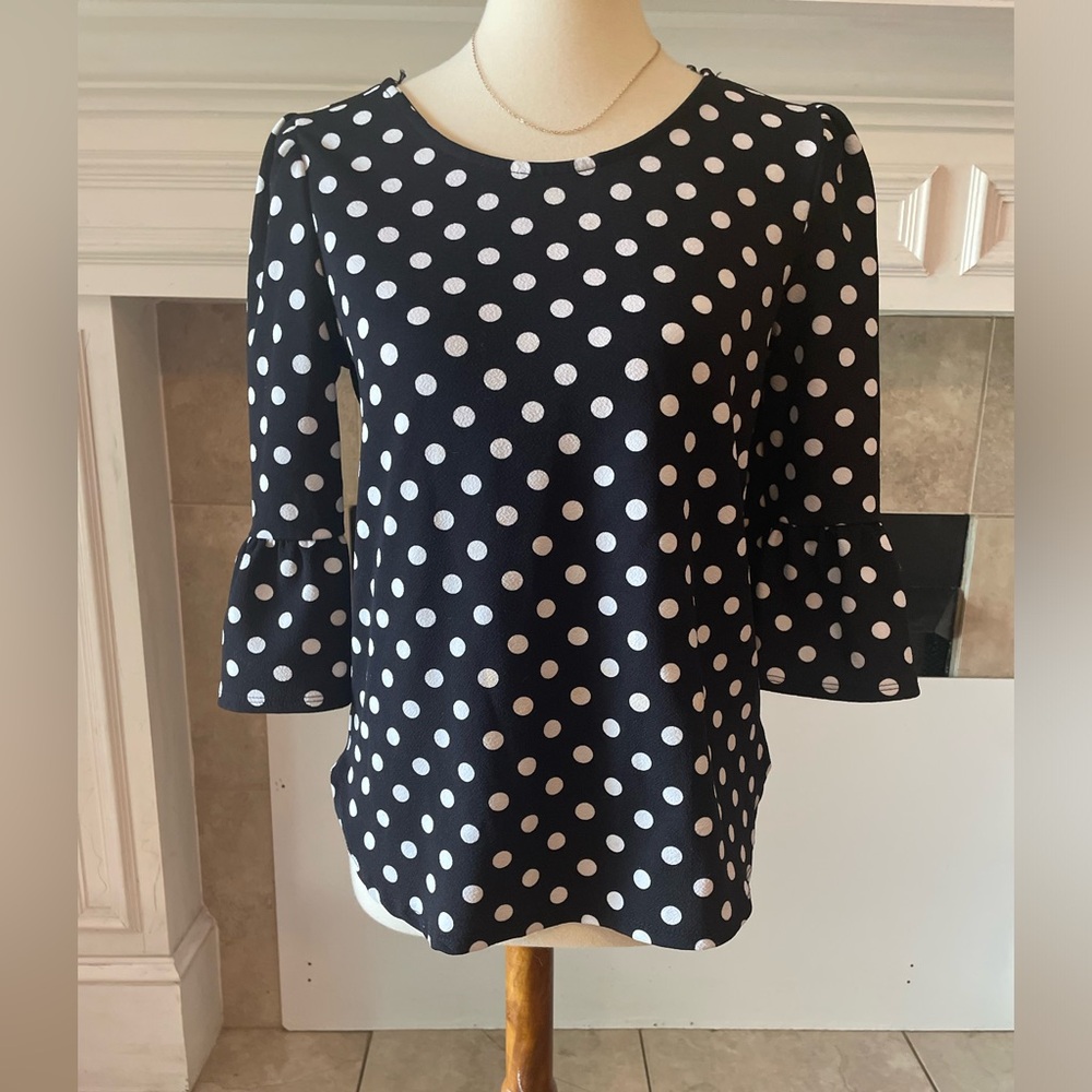 Anthropologie Green Envelope Black and White Polka Dot Top. Size M